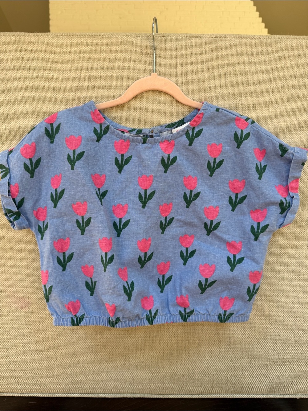 Hanna Andersson Blue Short Sleeve Tee with Pink Tulip Print